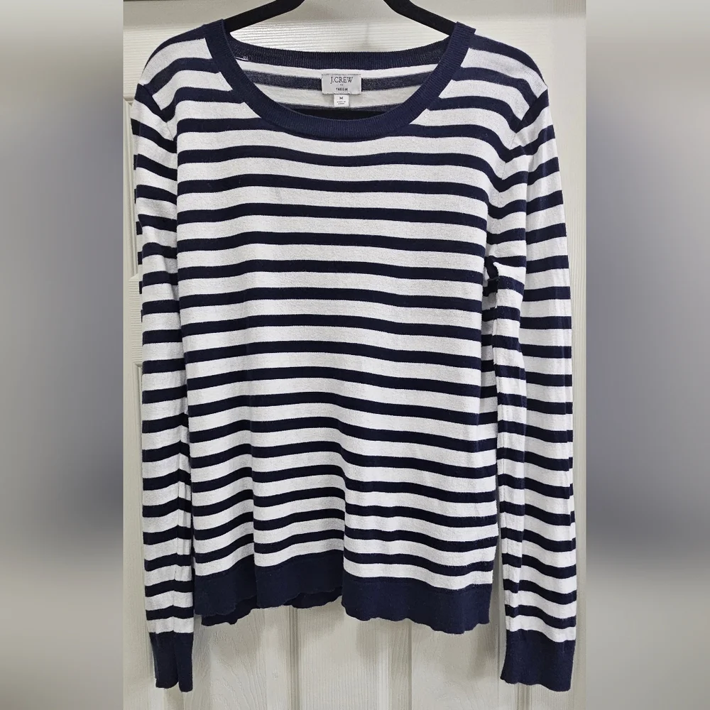 J. Crew Navy and White Striped Teddie Sweater - Picture 1 of 4
